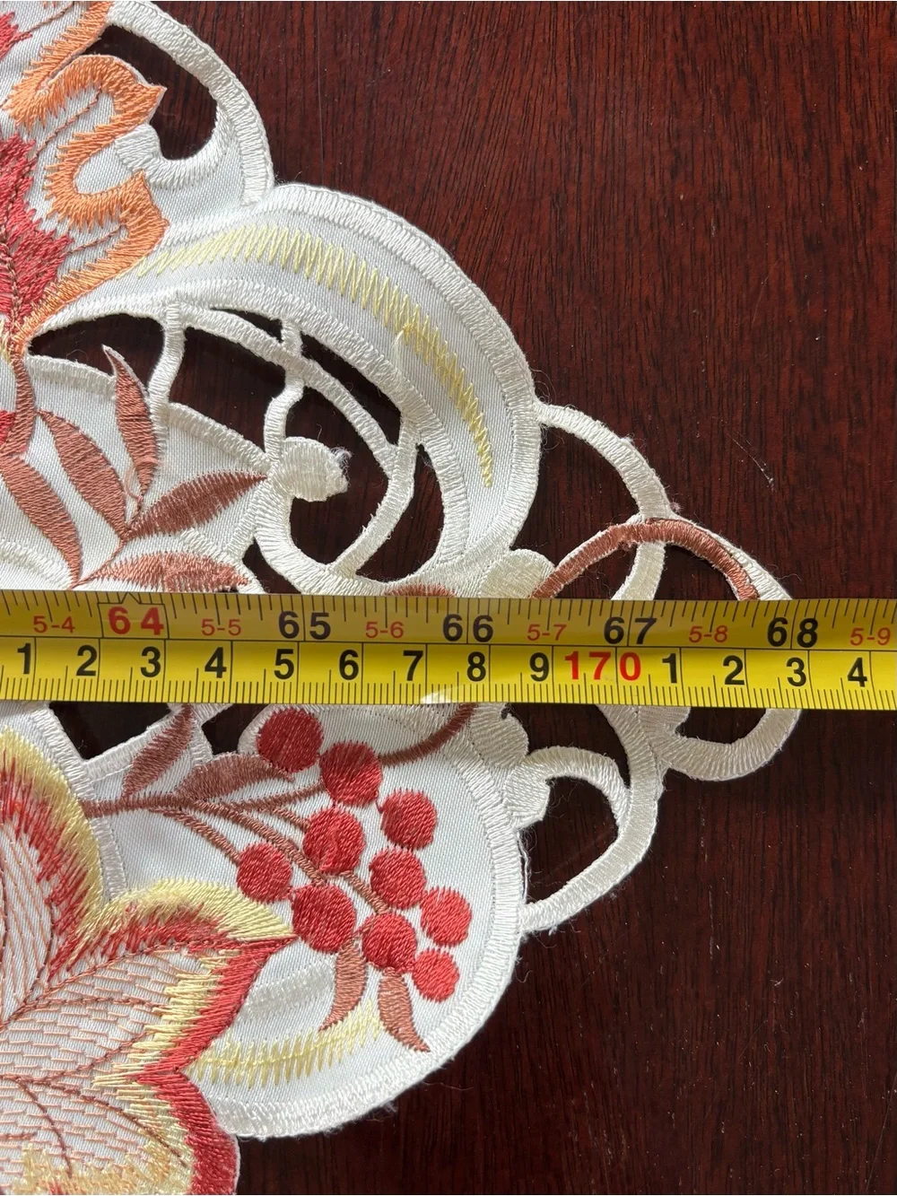 Embroidered White Table Runner with Autumn Floral Accents